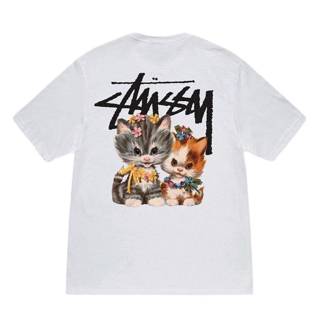 Stussy 108 STU KITTENS TEE 3D Logo Khaki Print Short Sleeve T : White Black S M L XL Y1319# - Image 5