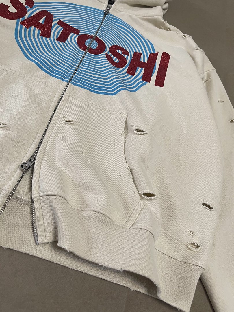 Off-White 238 Satoshi Nakamoto #MotoslugDistressed Zip-Up Hoodie Washed : Off White S M L - Image 10