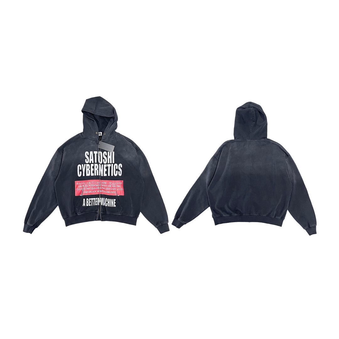 Unbranded 258 Satoshi Nakamoto Cybernetics Zip UpHoodie Washed Black : S M L - Image 3