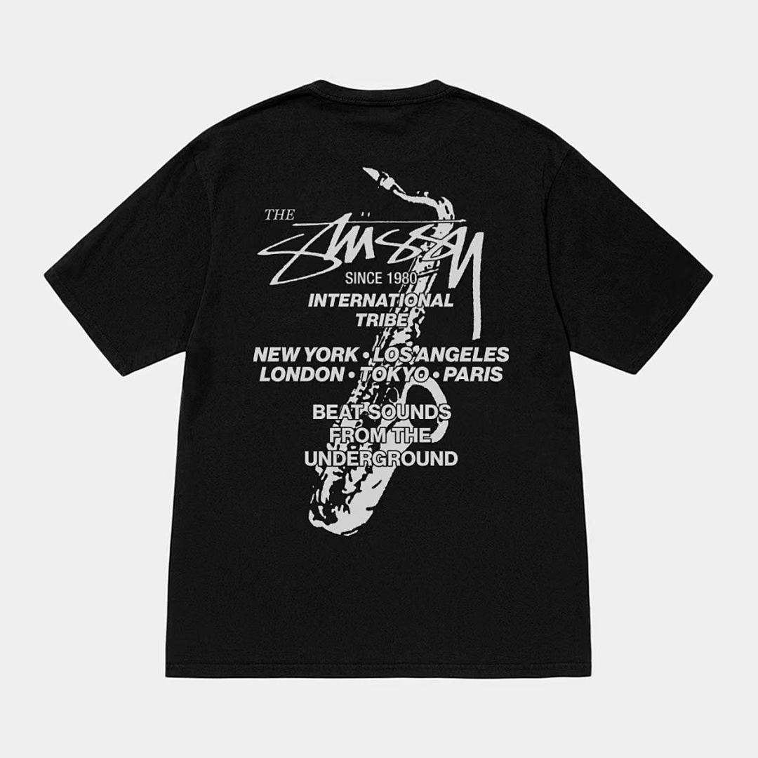 Stussy 108 Stu FW24 BEAT SOUNDS TEE PIGMENT DYED Print Short Sleeve T Black White S M L - Image 18