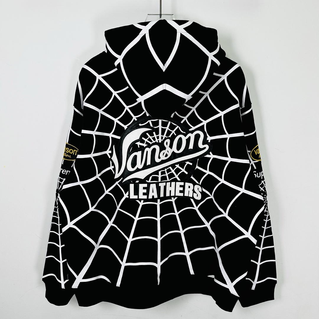Sp5der 438 VANSON SPIDER-MAN Collab SS26 ZIP UP HOODED Thin Velvet Black Red S-XL - Image 10