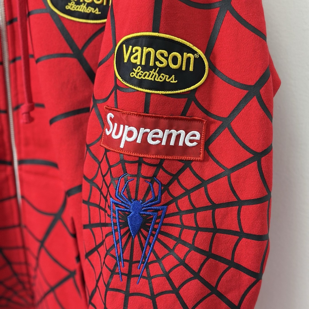 Sp5der 438 VANSON SPIDER-MAN Collab SS26 ZIP UP HOODED Thin Velvet Black Red S-XL - Image 24
