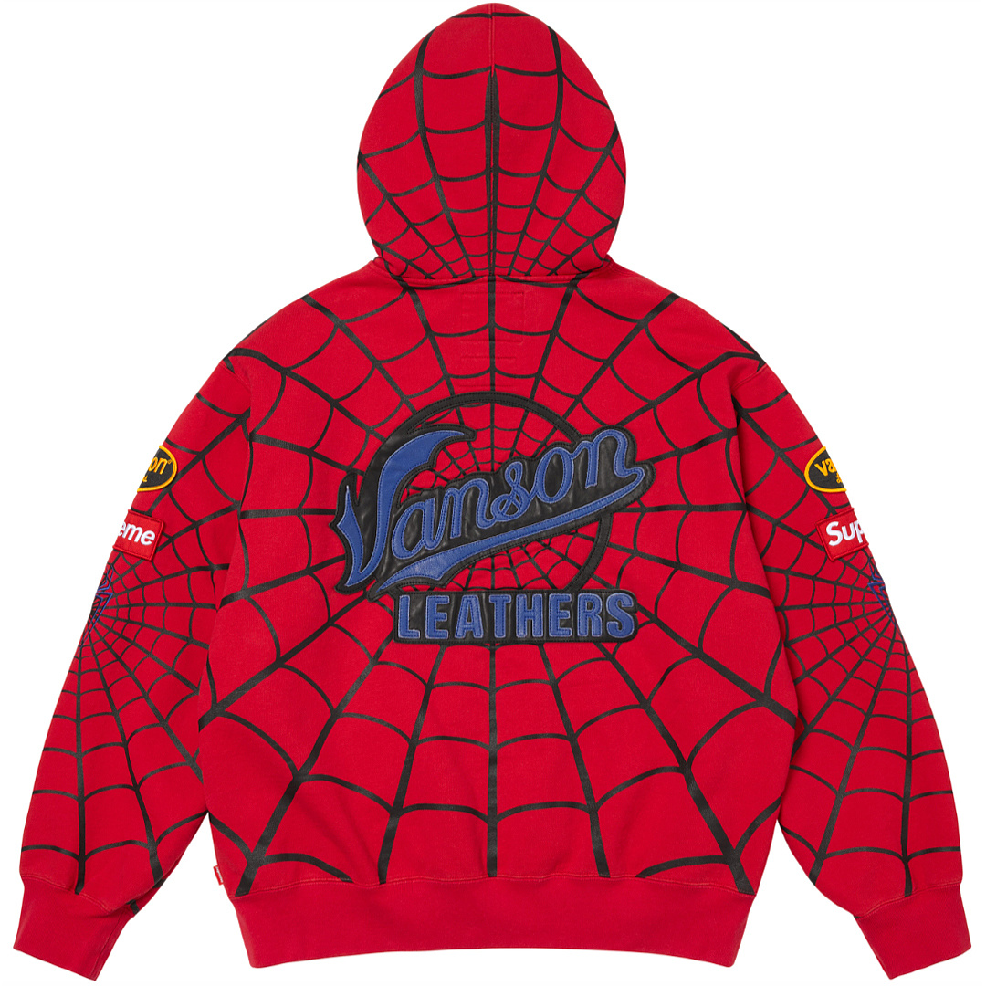 Sp5der 438 VANSON SPIDER-MAN Collab SS26 ZIP UP HOODED Thin Velvet Black Red S-XL - Image 3