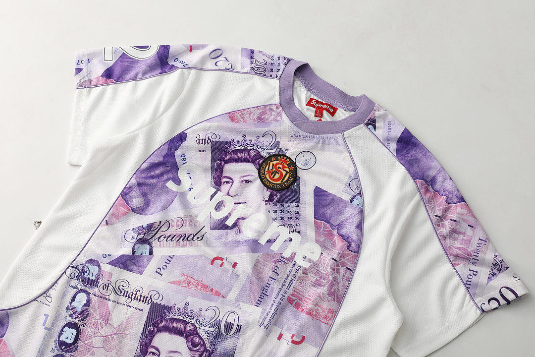 Supreme 268 POUNDS SOCCER JERSEY Print Short Sleeve V Collar T Red Light Purple Black : S M L - Image 9