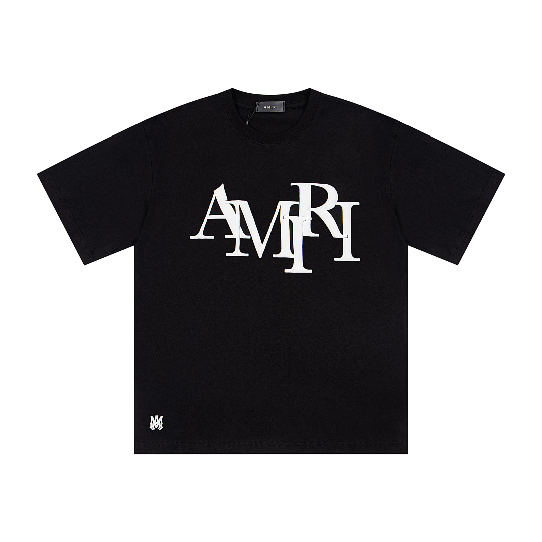 AMIRI 118 Wide Version Model Short Sleeve T Logo Print High Wind Black White Apricot S M L - Image 23