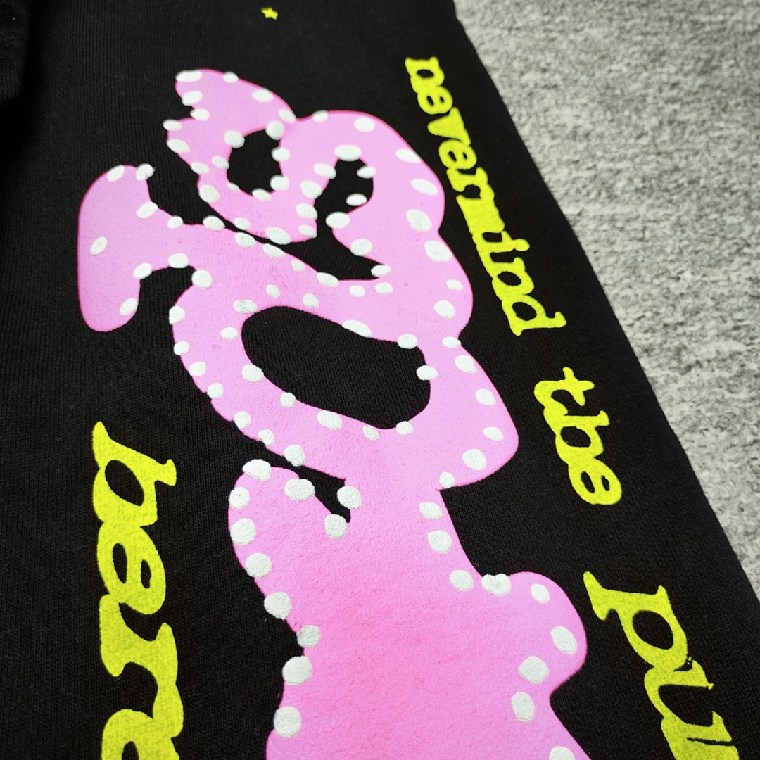 Sp5der 278 Pink V2 Sp5Der FW23 SWEATS Mens Womens Long Black : S-XXL - Image 14
