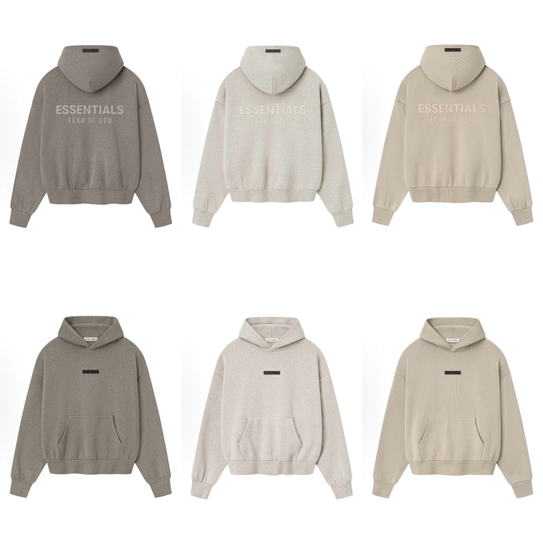 Essentials 228 Ess SS25 Classic Hoodie Label Print XS-XL (Black Oatmeal Grey Brown)