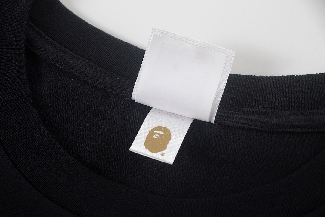 Bape 148 TOP Print Collar Short Sleeve T Black White S-XL - Image 6