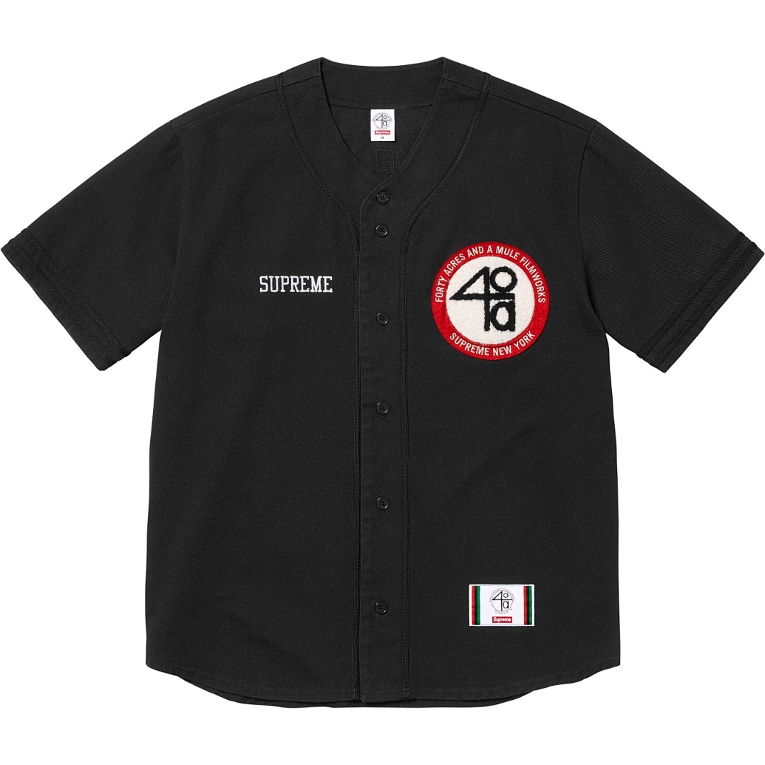 Off-White 268 SS25 40 Acres Twill Baseball Jersey LOGO Short Sleeve Black Off White S-XL - Image 5