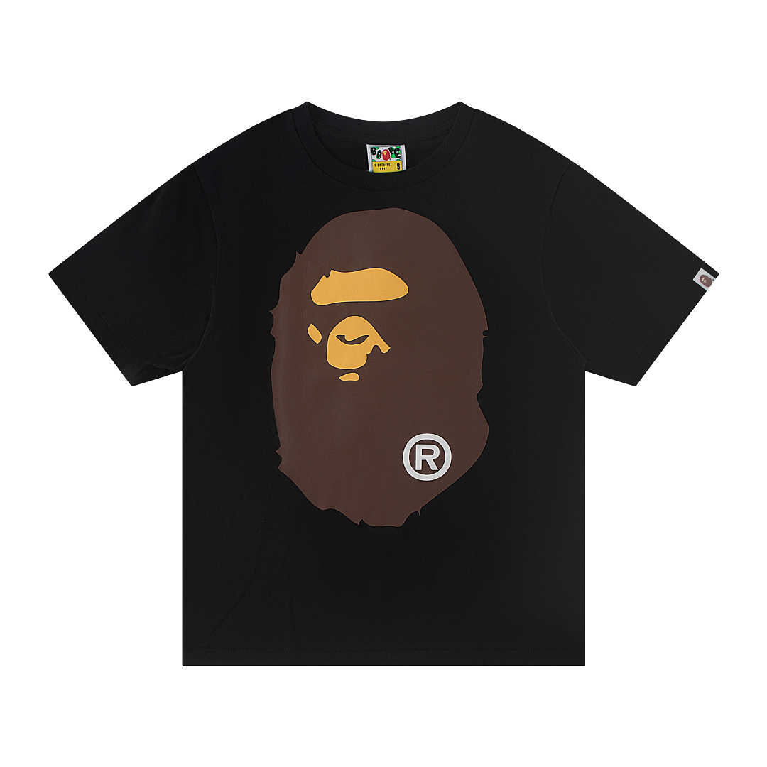 Bape 148 TOP Print Collar Short Sleeve T Black White S-XL - Image 3