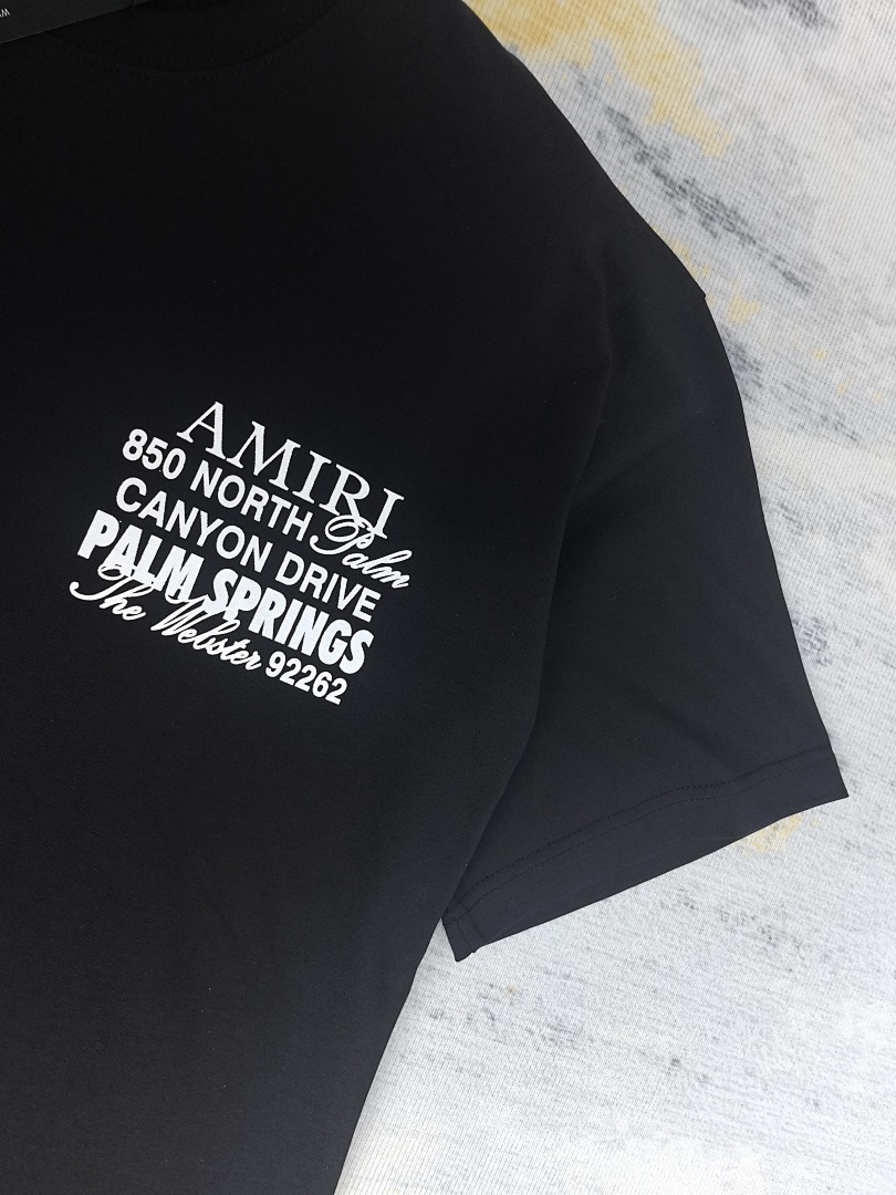 AMIRI 118 Wide Version Model Short Sleeve T Logo Print High Wind Black White S M L XL 9908# - Image 25