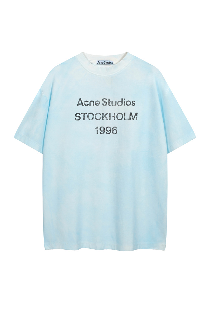 Acne Studios 118 AC LOGO Print Short Sleeve T White Light Blue Dark S-XL 8046# - Image 3