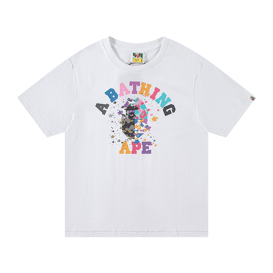 Bape 148 TOP Print Collar Short Sleeve T Black White S-XL - Image 12