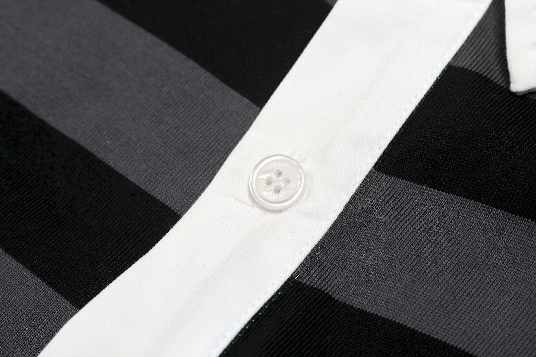 Unbranded 168 JUUN Wind Striped Patchwork Embroidered Logo Collar Short Sleeve T Black Grey S-XL J6067# - Image 5