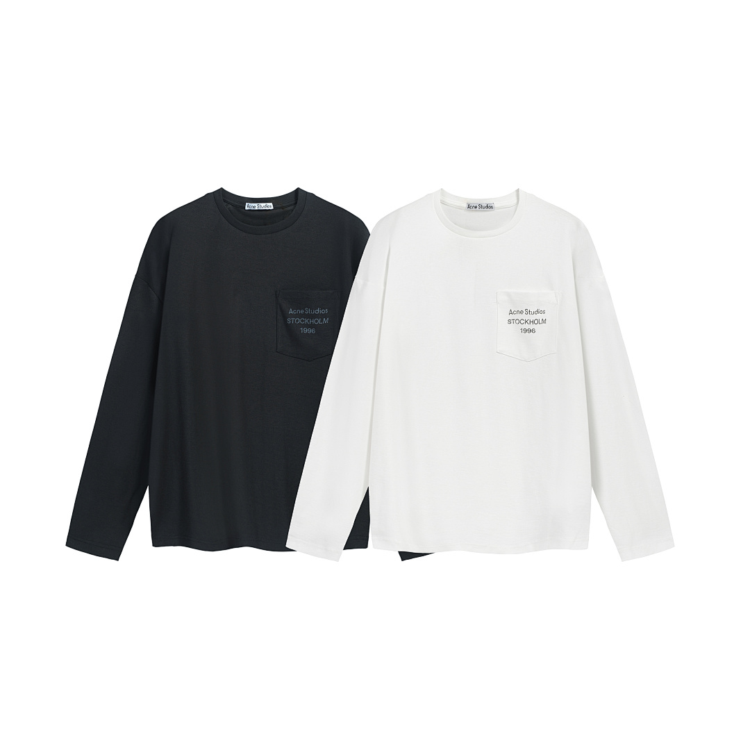 Acne Studios 128 AC LOGO Print Long Sleeve T Black White S-XL 8296#