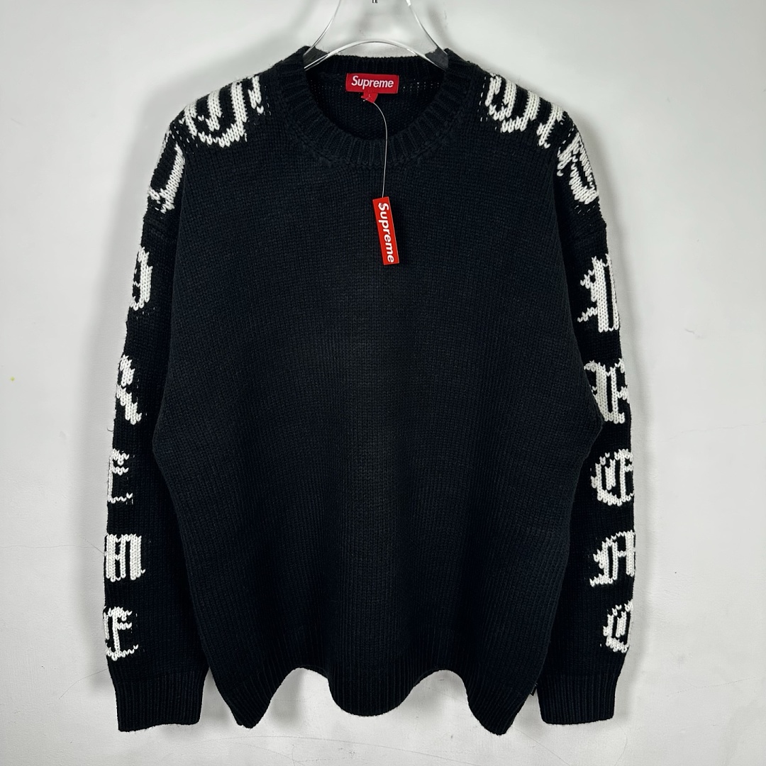 Supreme 338 SS26 OLD ENGLISH SLEEVES SWEATER Fleece Collar Black Sky Blue S - Image 5