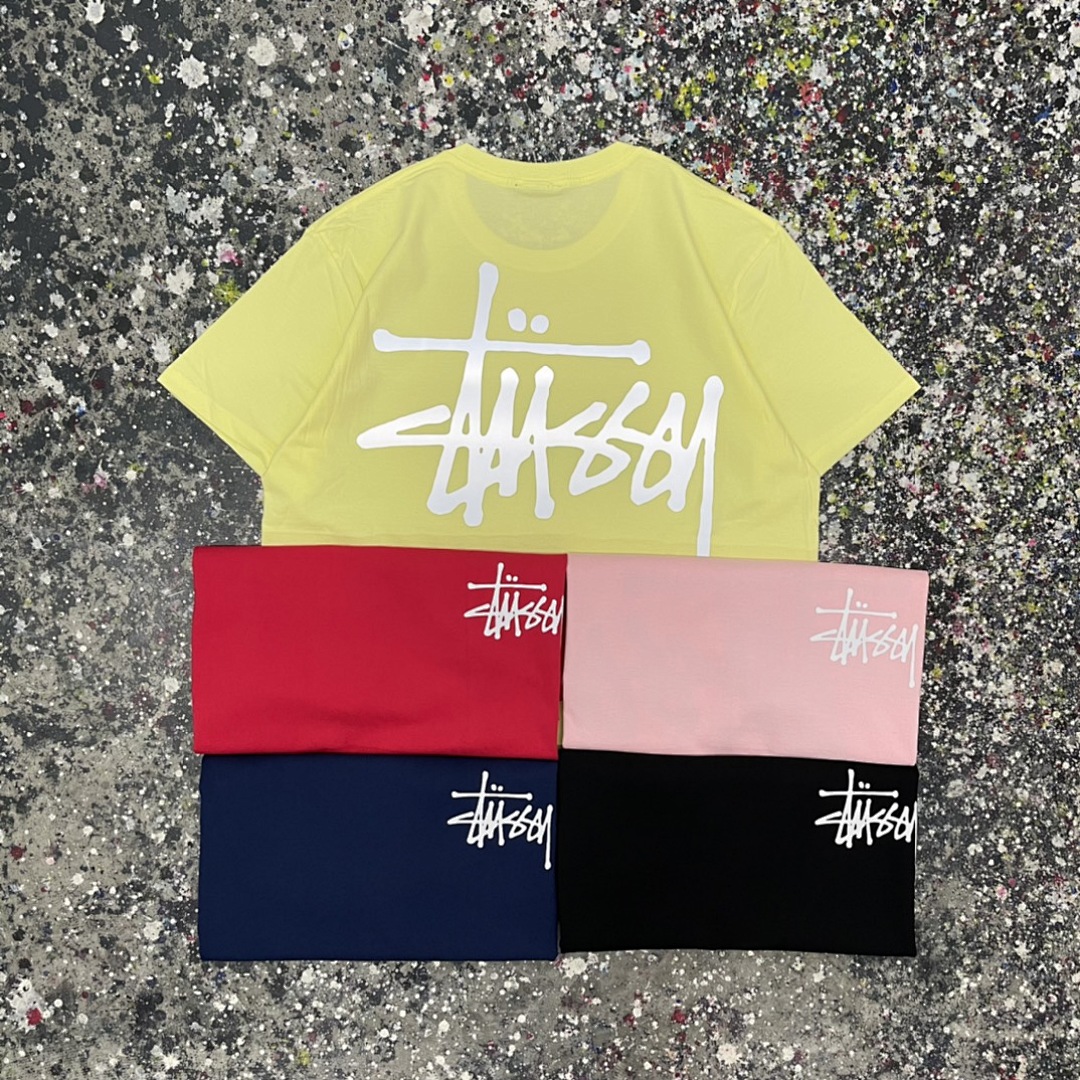 Stussy 108 Stu Light Reflection Print Short Sleeve T : Black Yellow Red Pink Blue Apricot Green Grey Khaki White S M L XL