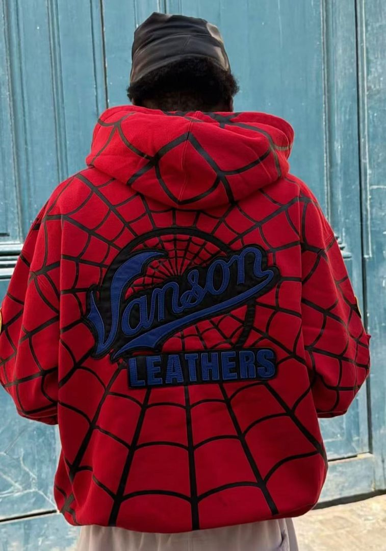 Sp5der 438 VANSON SPIDER-MAN Collab SS26 ZIP UP HOODED Thin Velvet Black Red S-XL - Image 42