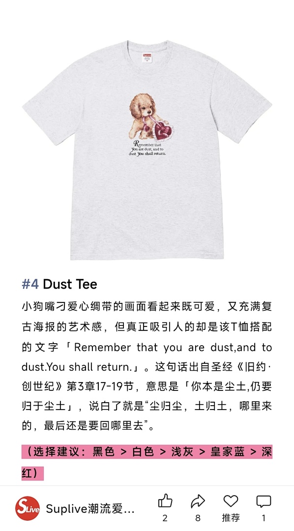 Supreme 138 DUST TEE Small Print T Black White S- XL - Image 5