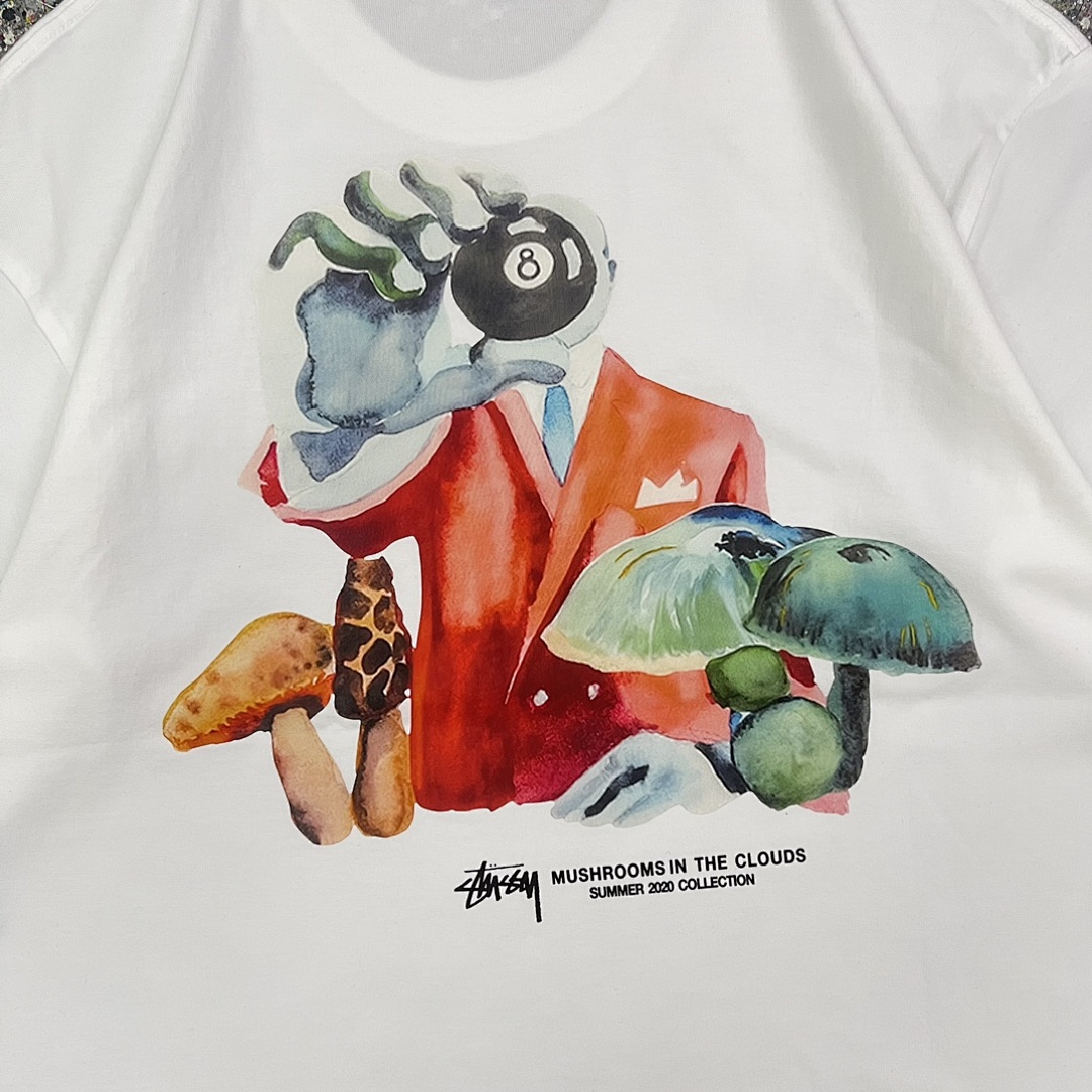 Stussy 108 STU 8 No In The Clouds Tee Black Print Short Sleeve T Mens Womens : White S -XXL - Image 10