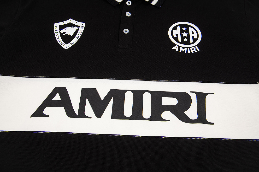AMIRI 148 26Ss New Logo Print Collar Buckle Polo Short Sleeve T Black White S M L XL 9930# - Image 7