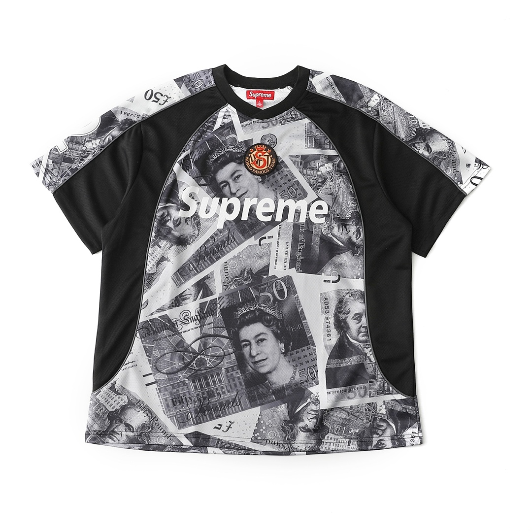 Supreme 268 POUNDS SOCCER JERSEY Print Short Sleeve V Collar T Red Light Purple Black : S M L