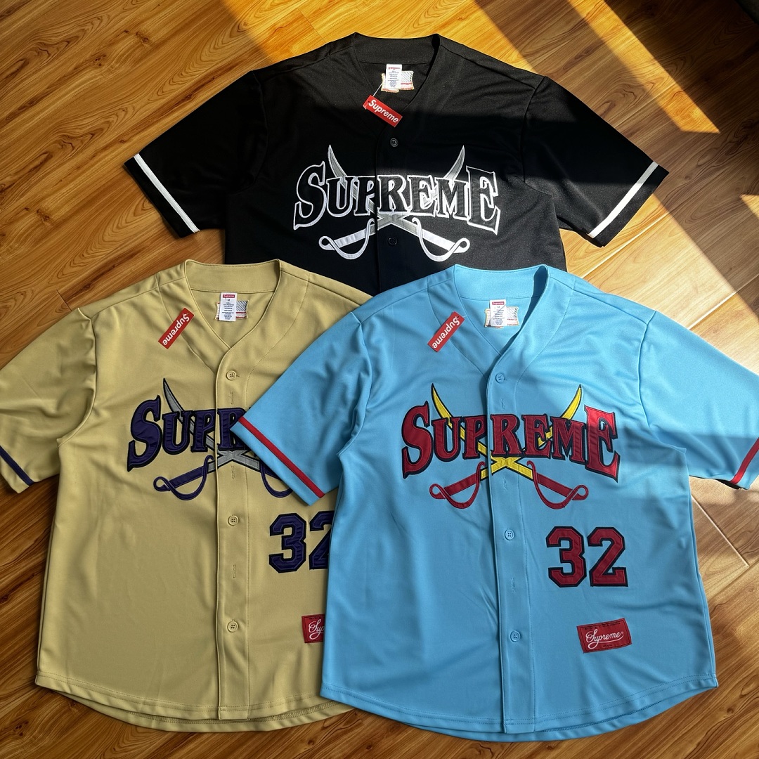 Supreme 268 FW25 WEEK1 Swords Baseball Jersey Label Patch Logo Buckle Short Sleeve : Black, Gold, Blue S-XL - Image 51