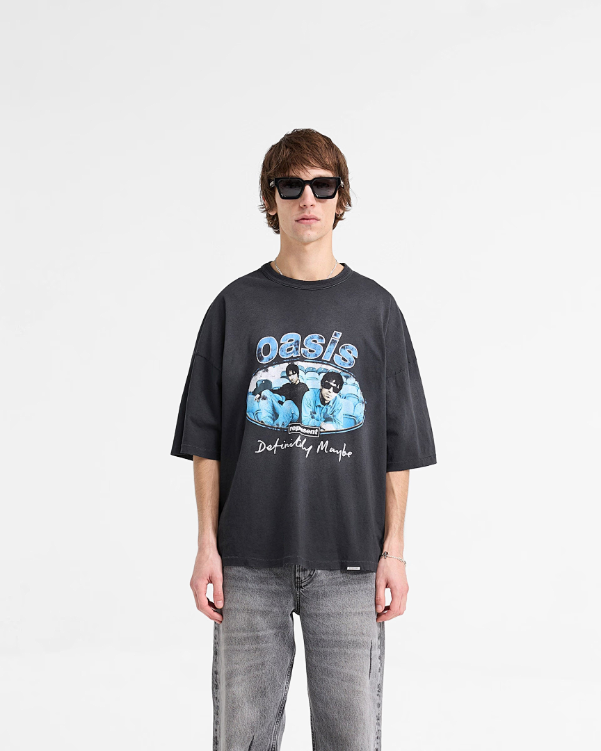 Represent 168 Represent X Oasis Maine Road New Vintage T-Shirt Green Print Short Sleeve T : Washed Black White S M L - Image 13