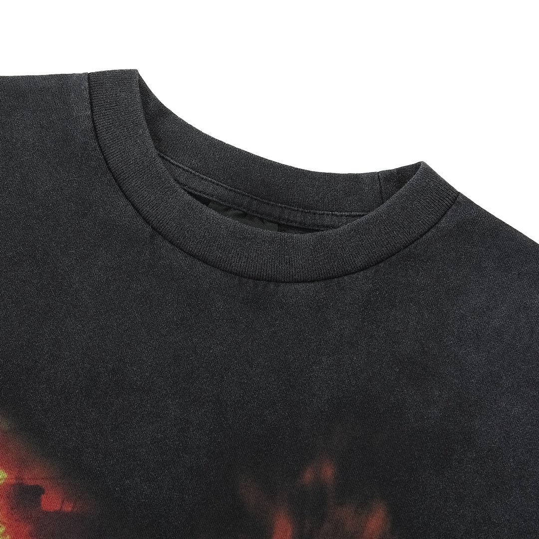 Unbranded 118 Vintage Water Fire Print Short Sleeve : Grey S-XL # - Image 4