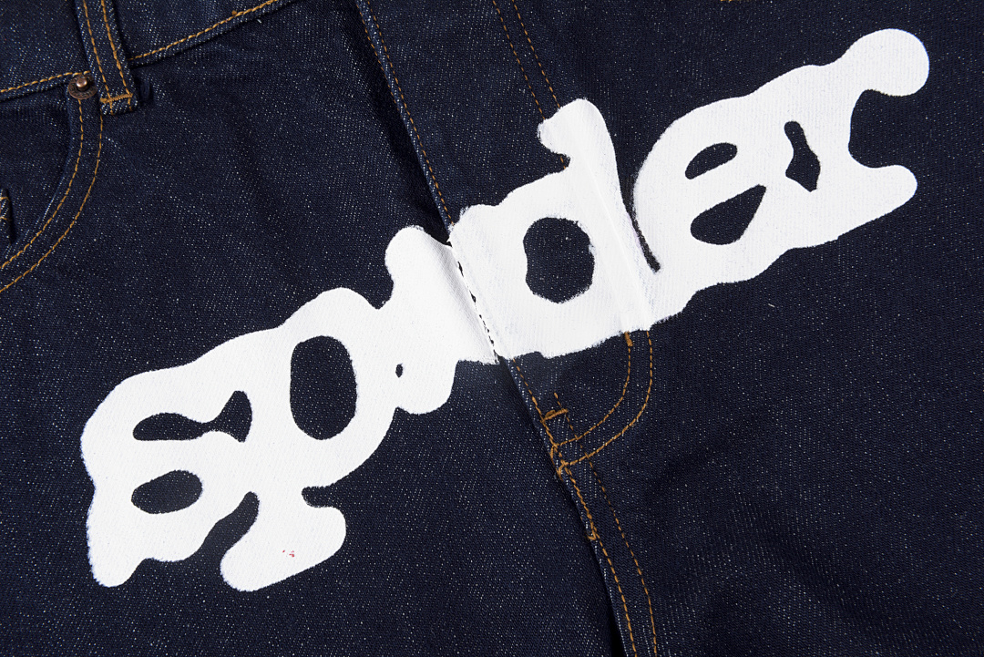 Sp5der 298 Sp5Der 555555 Denim Shorts Mens Womens Short White Blue S-XL - Image 9