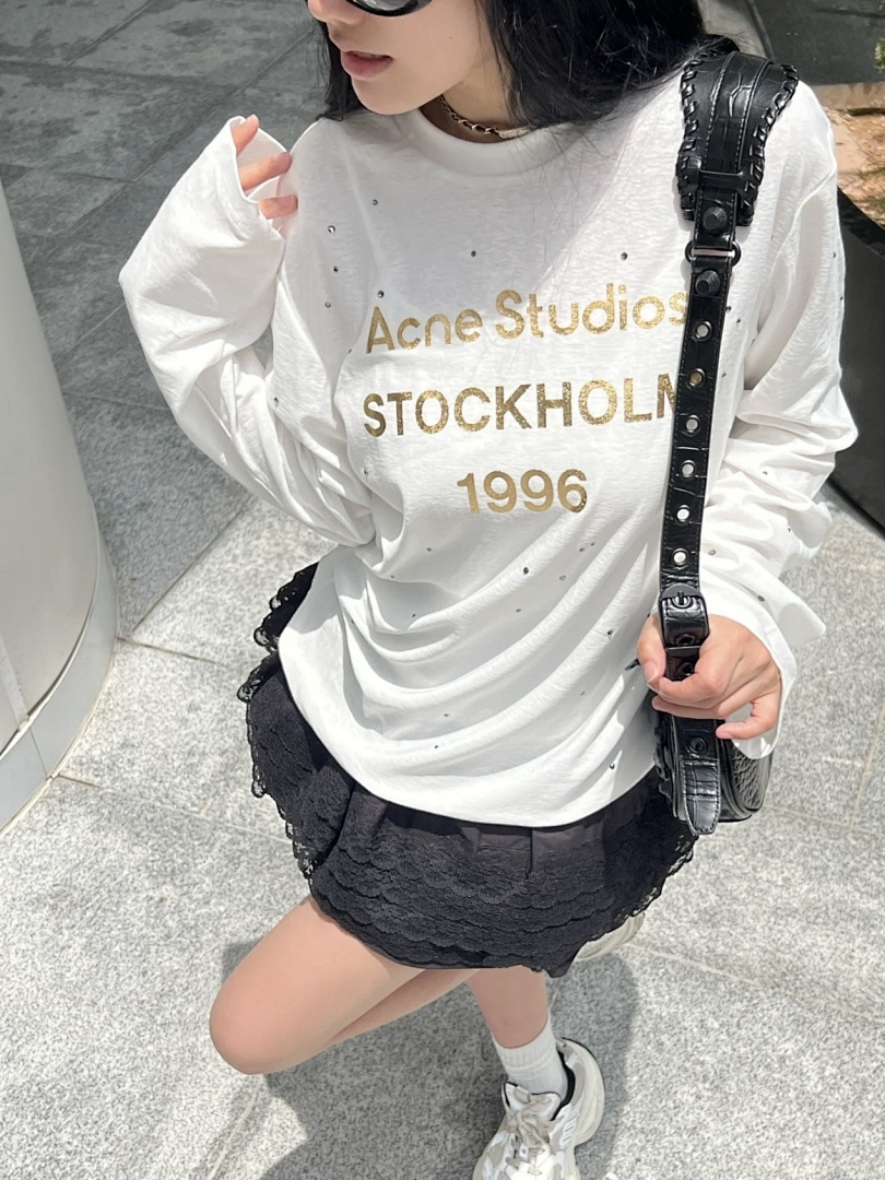 Acne Studios 148 AC LOGO Diamond Print Long Sleeve T White S-XL 3292# - Image 19
