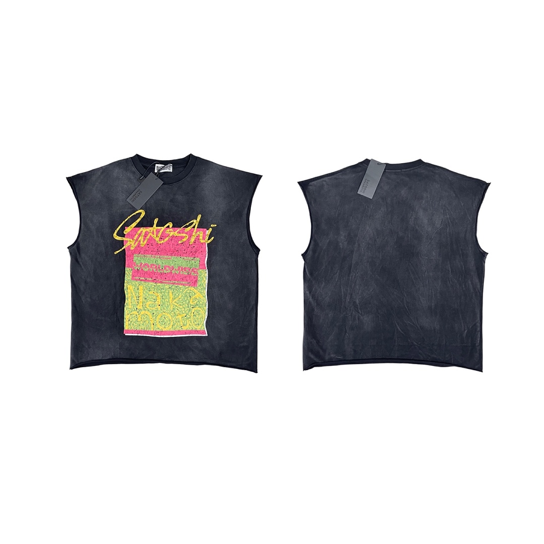 Unbranded 128 Satoshi Nakamoto Worldwide Cut Off Tee / Cup Half Full Sleeve T : Washed Black S M L - Image 3