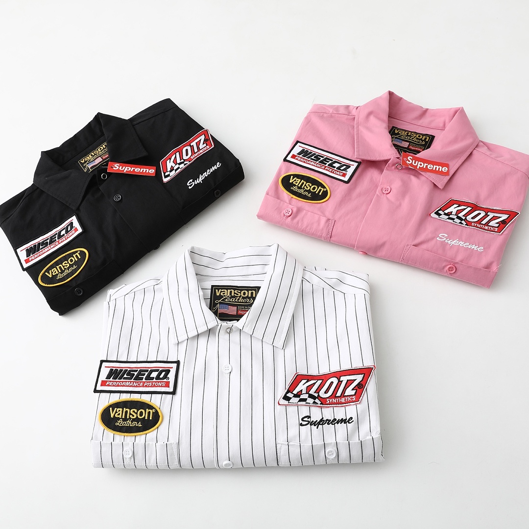 Supreme 338 FW25 WEEK8 S/S Work Shirt Leather Label Floral Striped Short Sleeve : Black Pink White S M L - Image 5
