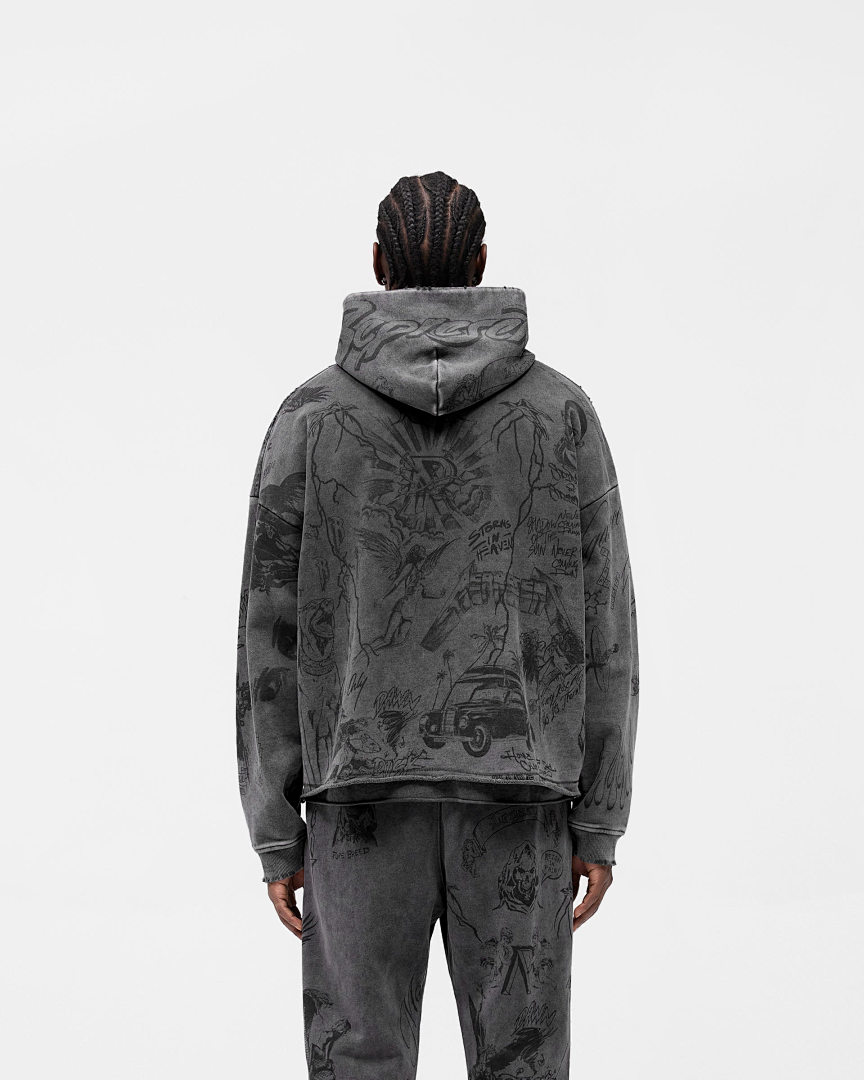 Represent 268 REPRESENT Legacy Hoodie Sky Print Washed : White Black S M L - Image 40