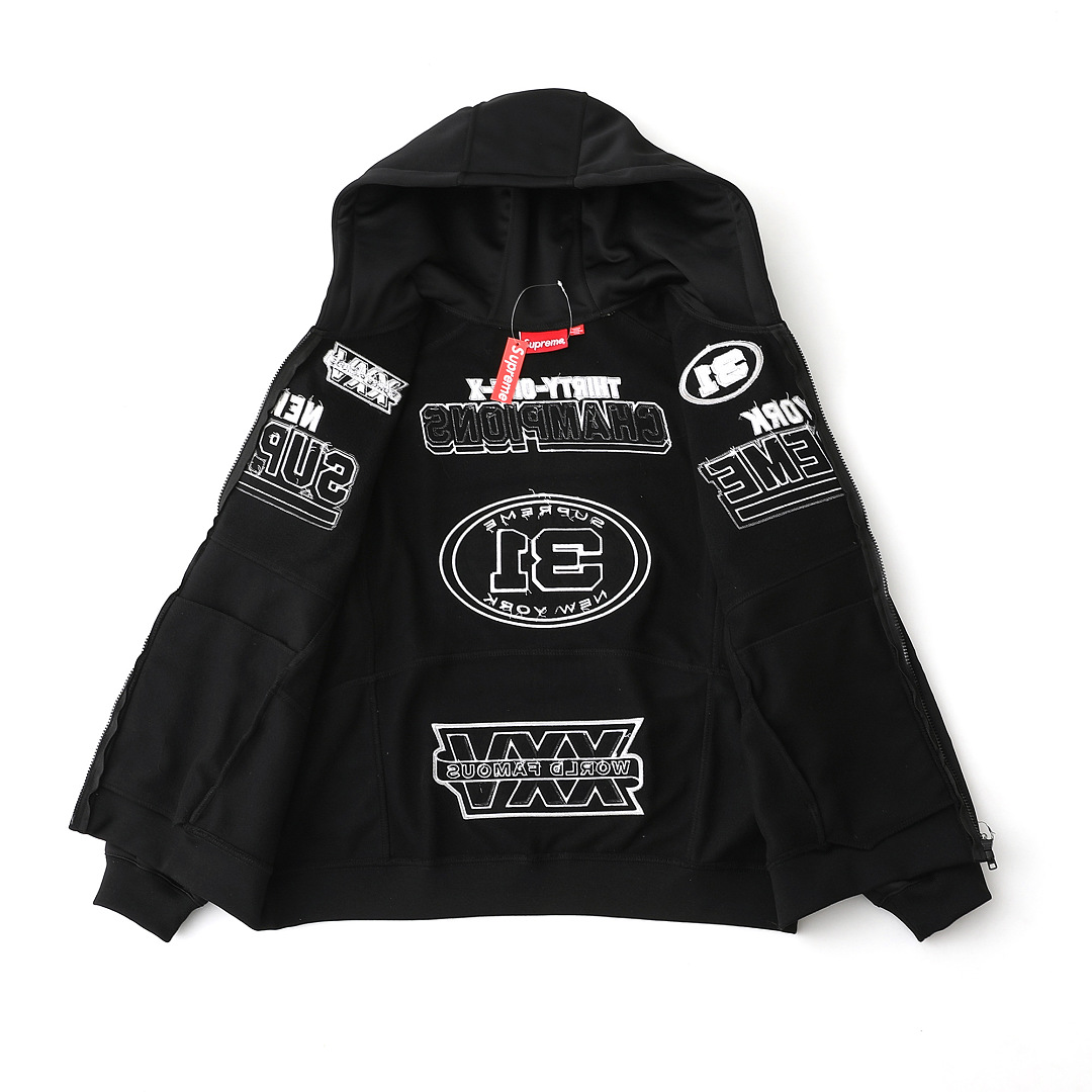 Supreme 458 WEEK16 Football Zip Up Hooded Sweatshirt Floral Embroidered Logo Mens Womens : Black White Red Sky Blue S M L - Image 11