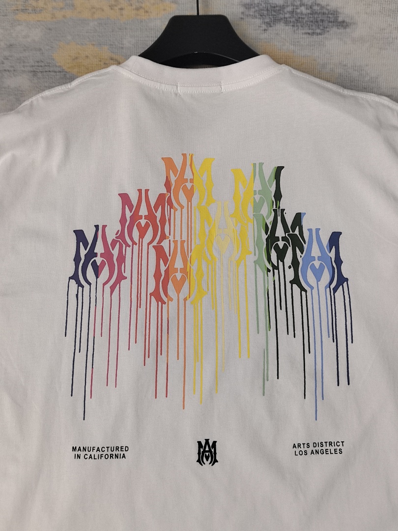 AMIRI 118 Wide Version Model Short Sleeve T Logo Color Ink Print High Wind Black White S M L XL 9901# - Image 30