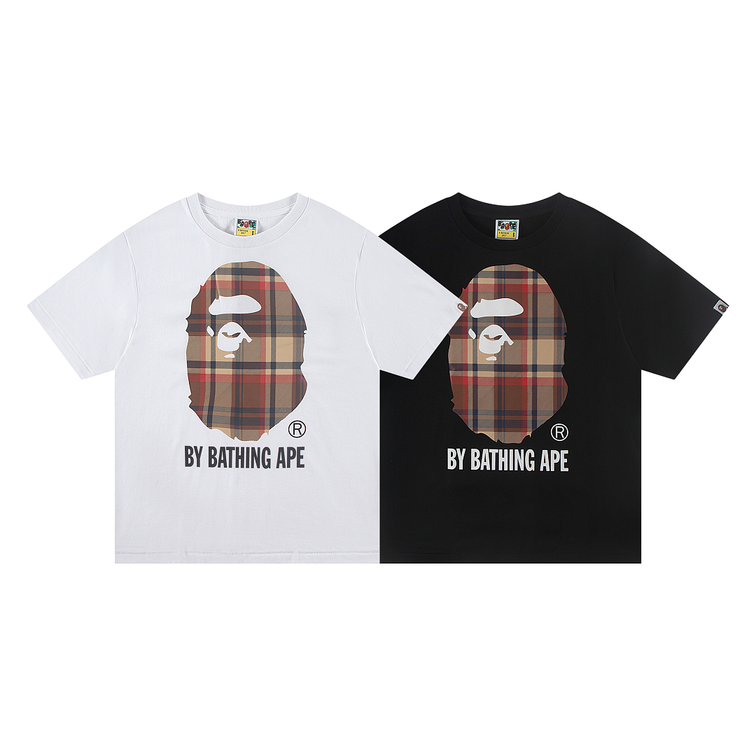 Bape 148 TOP Print Collar Short Sleeve T Black White S-XL
