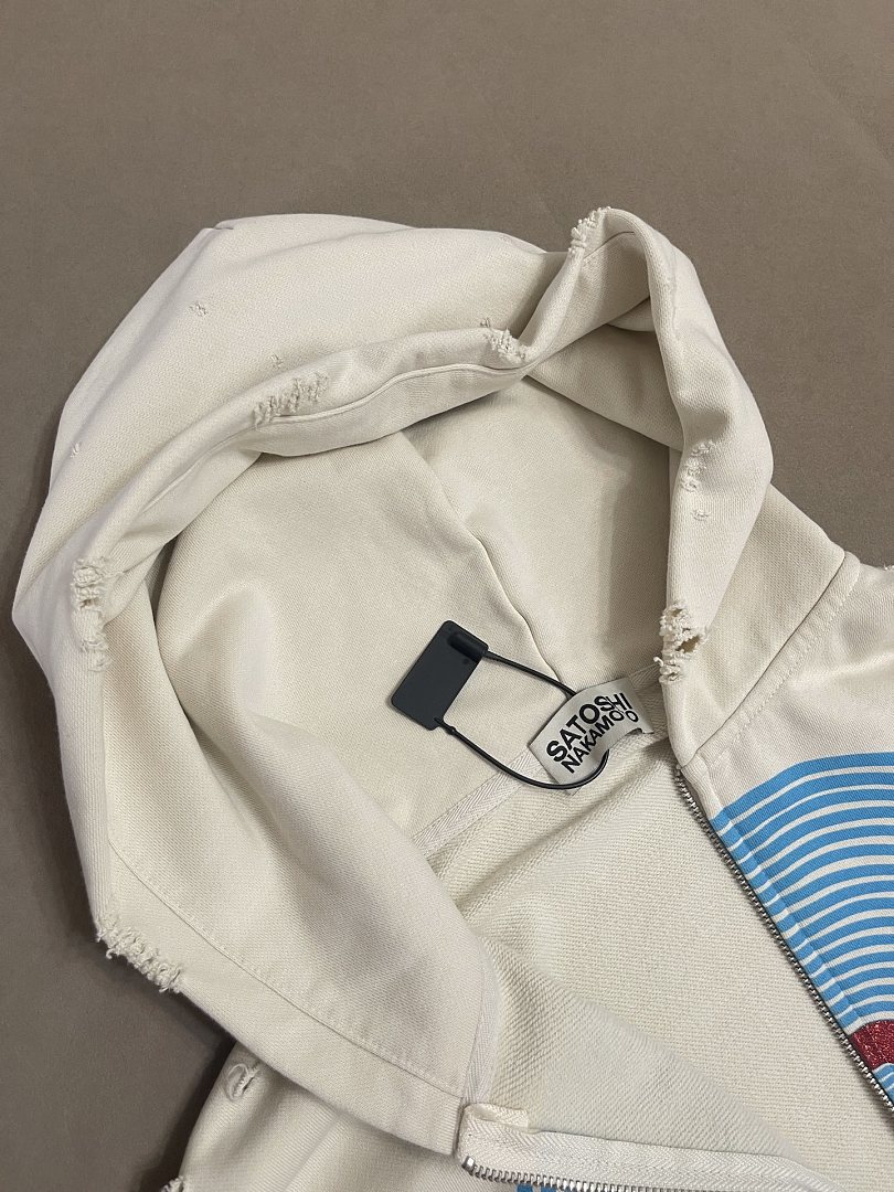Off-White 238 Satoshi Nakamoto #MotoslugDistressed Zip-Up Hoodie Washed : Off White S M L - Image 14