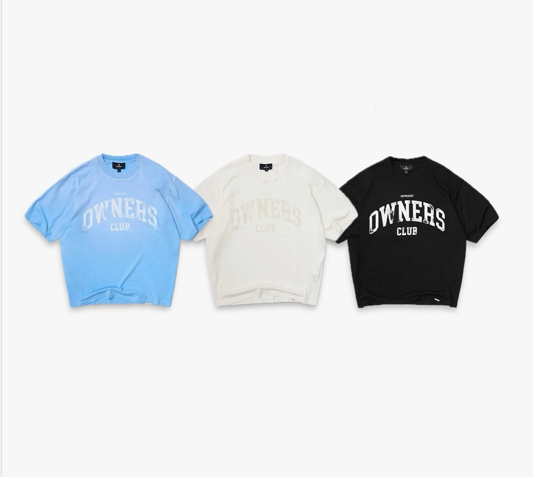 Off-White 128 REPRESENT New High Mens Womens Top Wide Short Sleeve T : S M L XL Washed Blue Off (White)