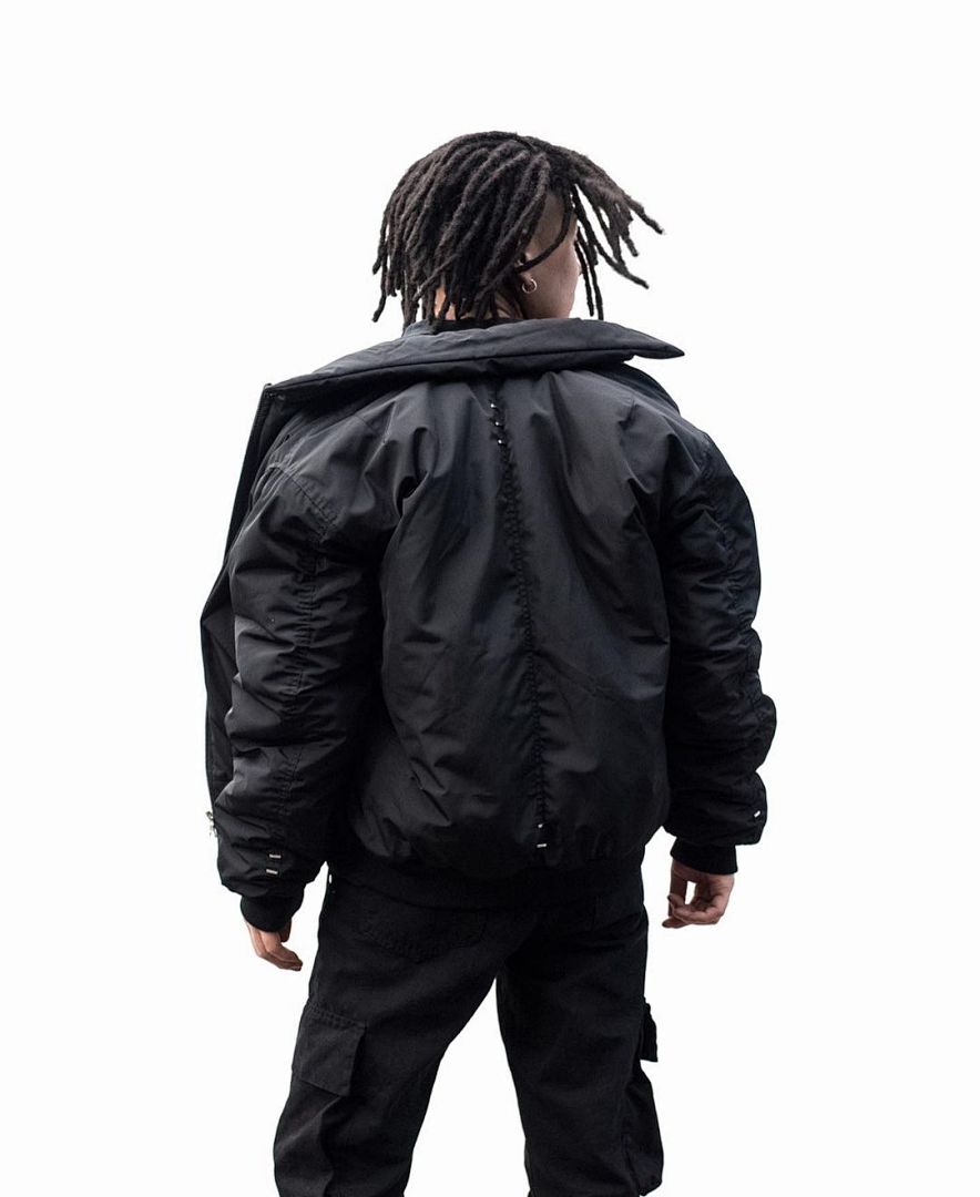 Unbranded 358 ASKYURSELF REPAIRED BOMBER JACKET Cotton Black S-XL 4038# - Image 18