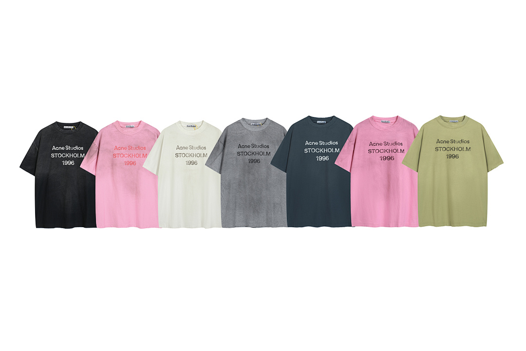 Acne Studios 118 AC LOGO Print Short Sleeve T Pink Floral Grey Black White Red Olive Green Dark Blue Spring Purple S-XL 8026#