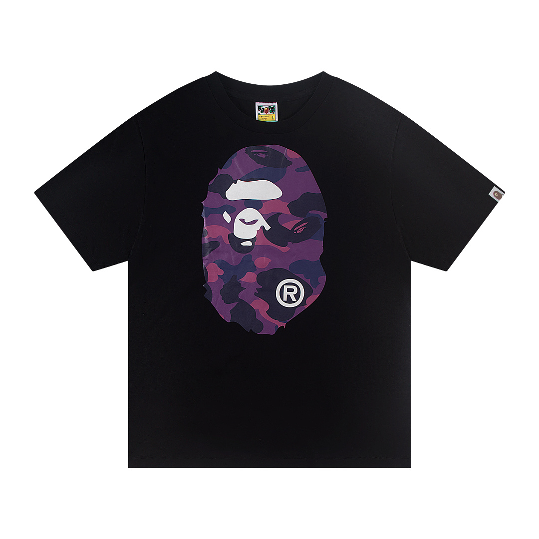 Bape 148 TOP Print Collar Short Sleeve T Black White S-XL - Image 3