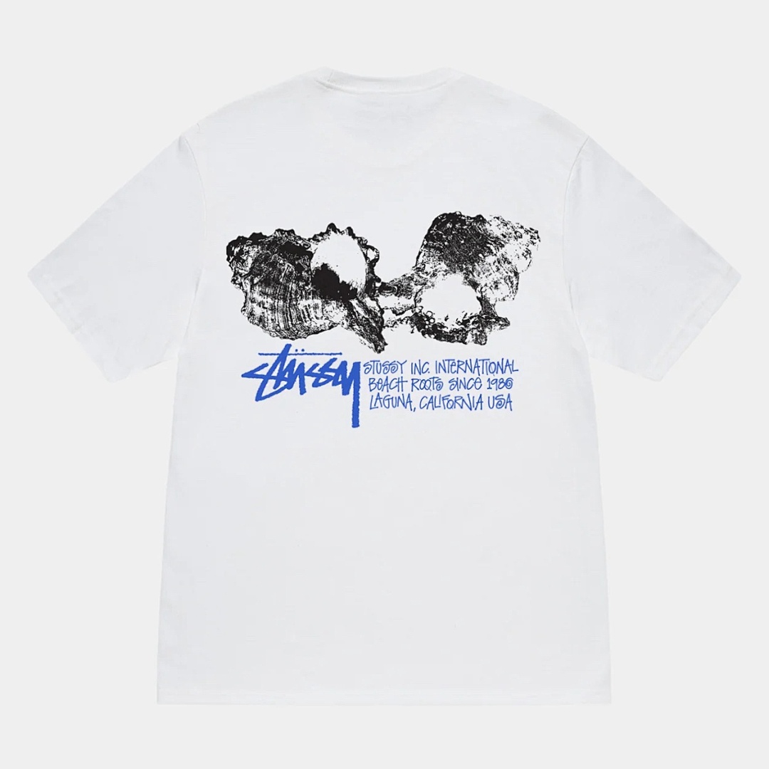 Stussy 108 STU 24SS SHELLS TEE Sea Logo Print Short Sleeve T : Black White Blue S M L XL Y2422# - Image 6
