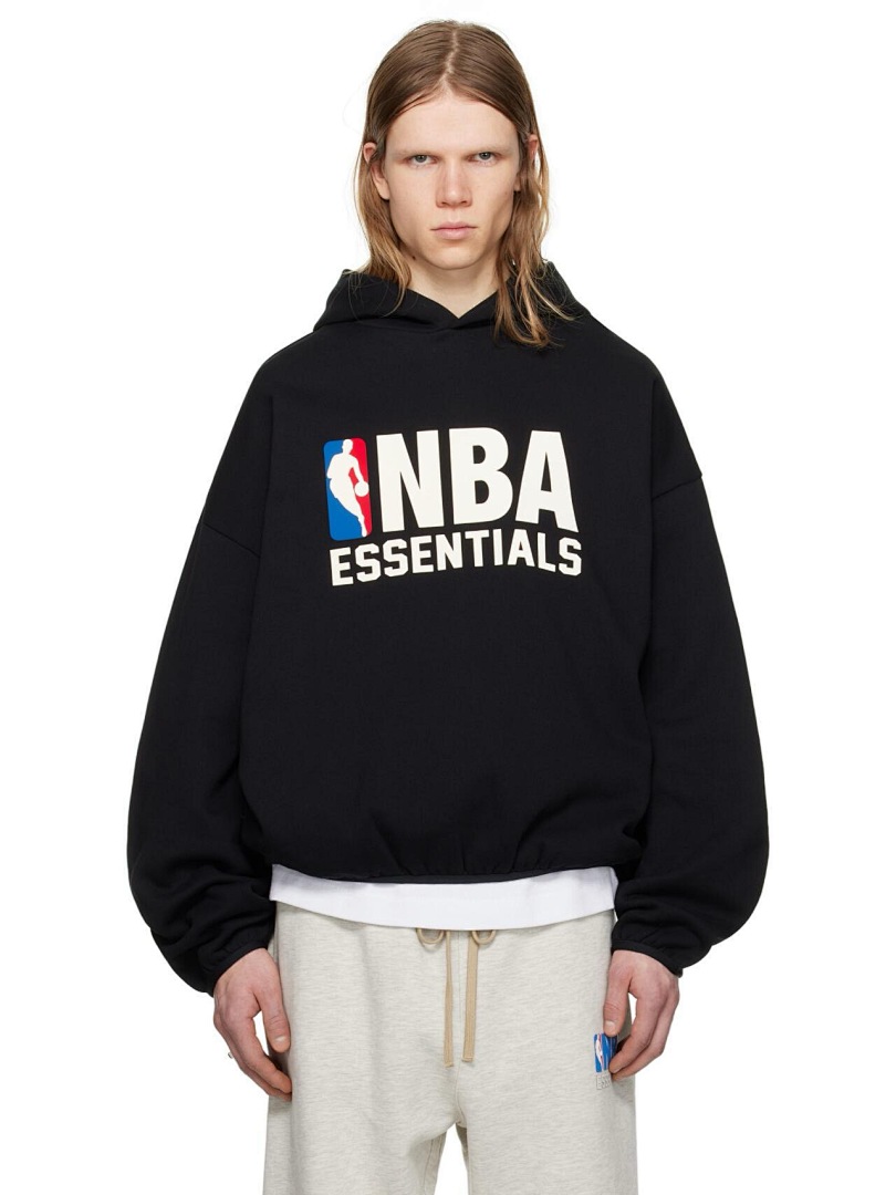 Essentials 238 Ess X Collab FW25 NBA Hoodie Logo Velvet Print Black Light Mist Grey : SM L - Image 25