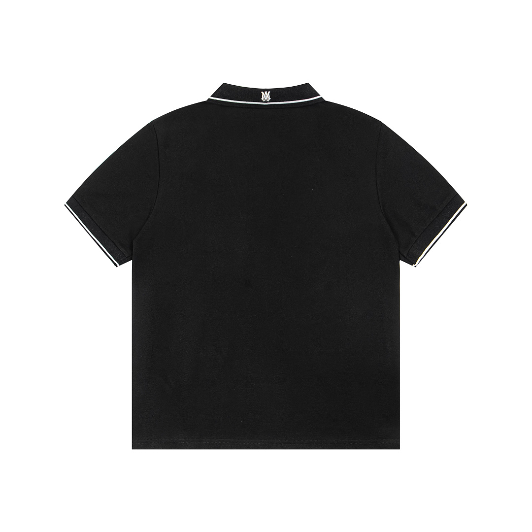 AMIRI 128 26Ss New Logo Embroidered Collar Buckle Polo Short Sleeve T Black White Grey S M L XL 9936# - Image 4