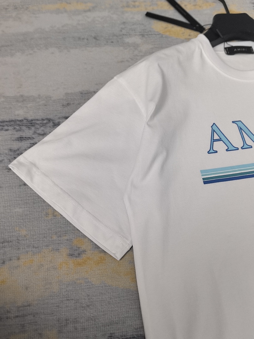 AMIRI 118 Wide Version Model Short Sleeve T Logo Print High Wind Black White S M L XL 9903# - Image 30