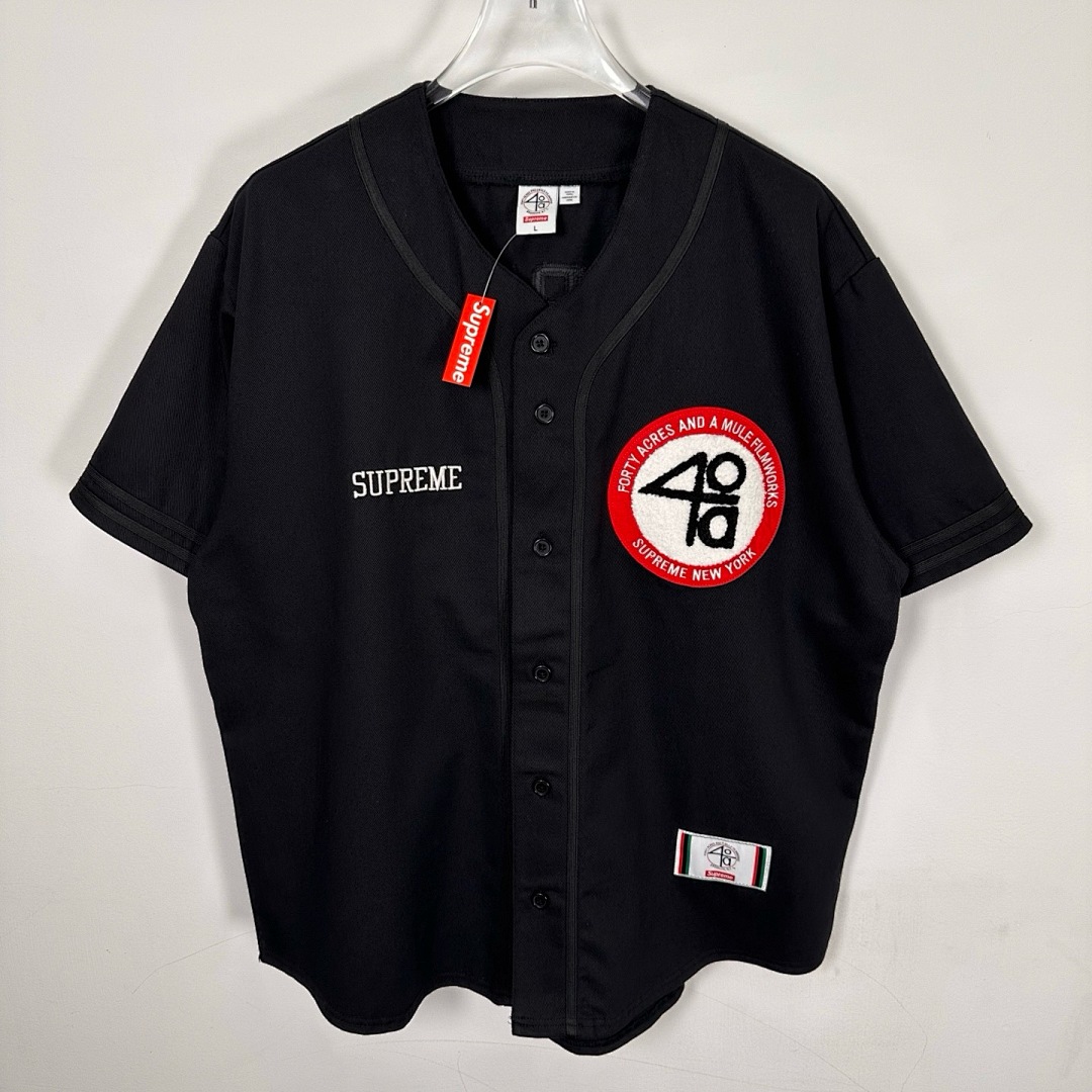 Off-White 268 SS25 40 Acres Twill Baseball Jersey LOGO Short Sleeve Black Off White S-XL - Image 33