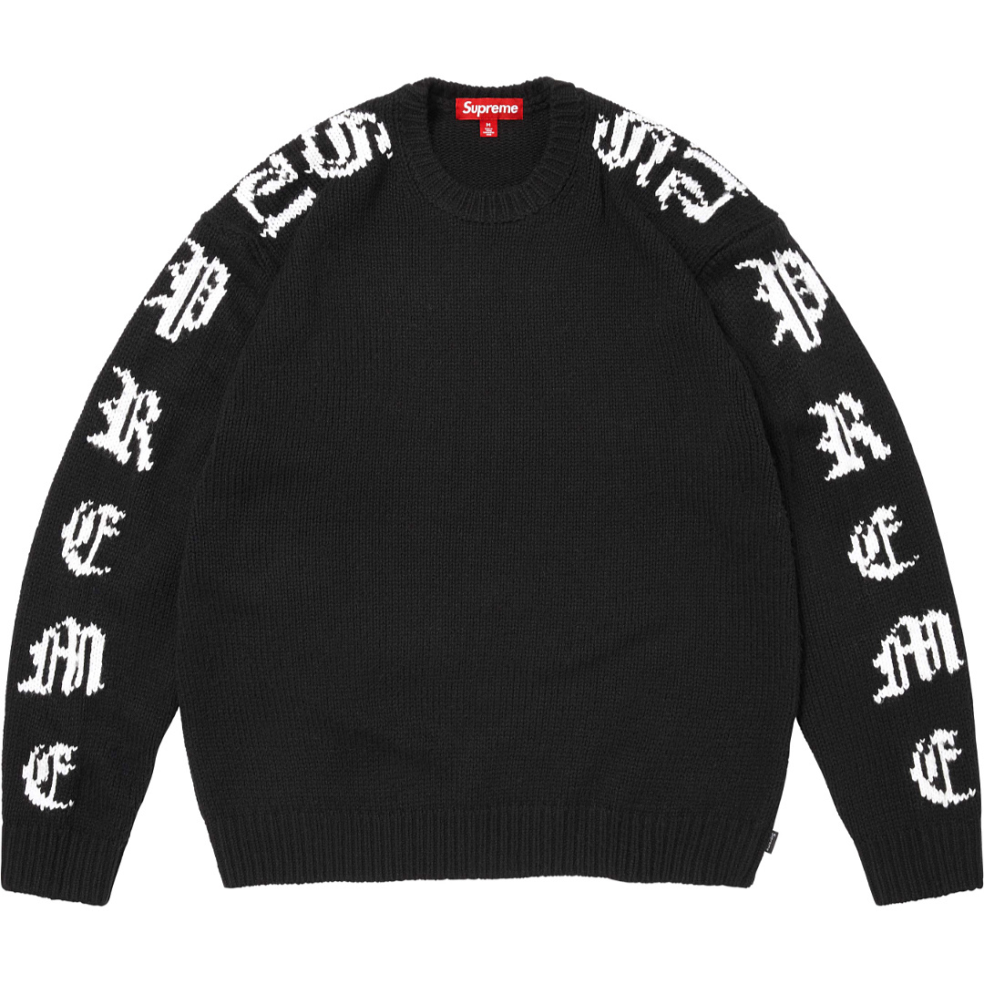 Supreme 338 SS26 OLD ENGLISH SLEEVES SWEATER Fleece Collar Black Sky Blue S - Image 3