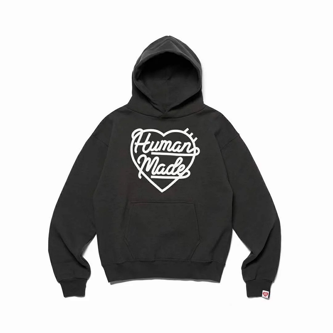 Human Made 218 HUMAN MADE HEART SWEAT HOODIE Logo Print Wide : Black White Light Grey S M L - Image 16