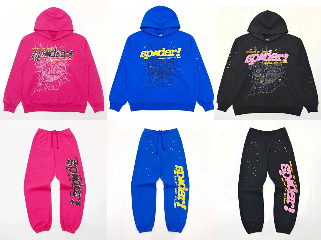 Sp5der 278 Pink V2 Sp5Der FW23 SWEATS Mens Womens Long Black : S-XXL - Image 8